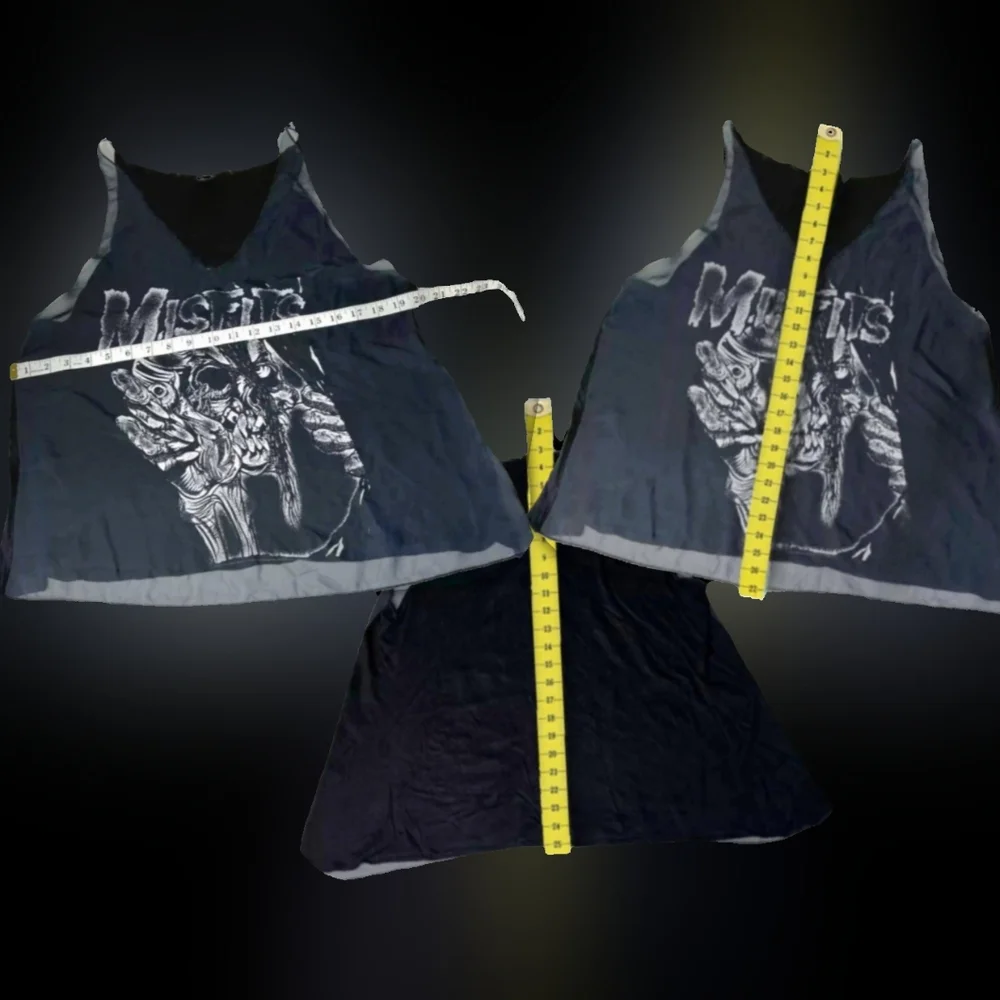 Vtg USA blk mesh Misfits skull mommy can I kill tonight graphics sheer tank XL - Picture 8 of 17